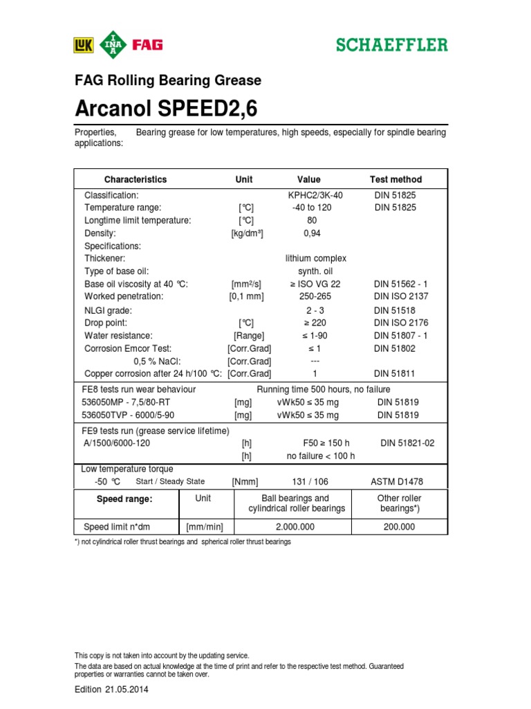 Arcanol SPEED2,6 FAG Rolling Bearing Grease PDF