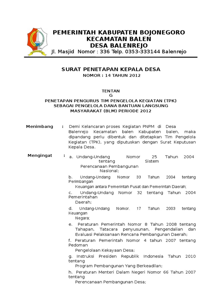 Contoh Sk Tpk