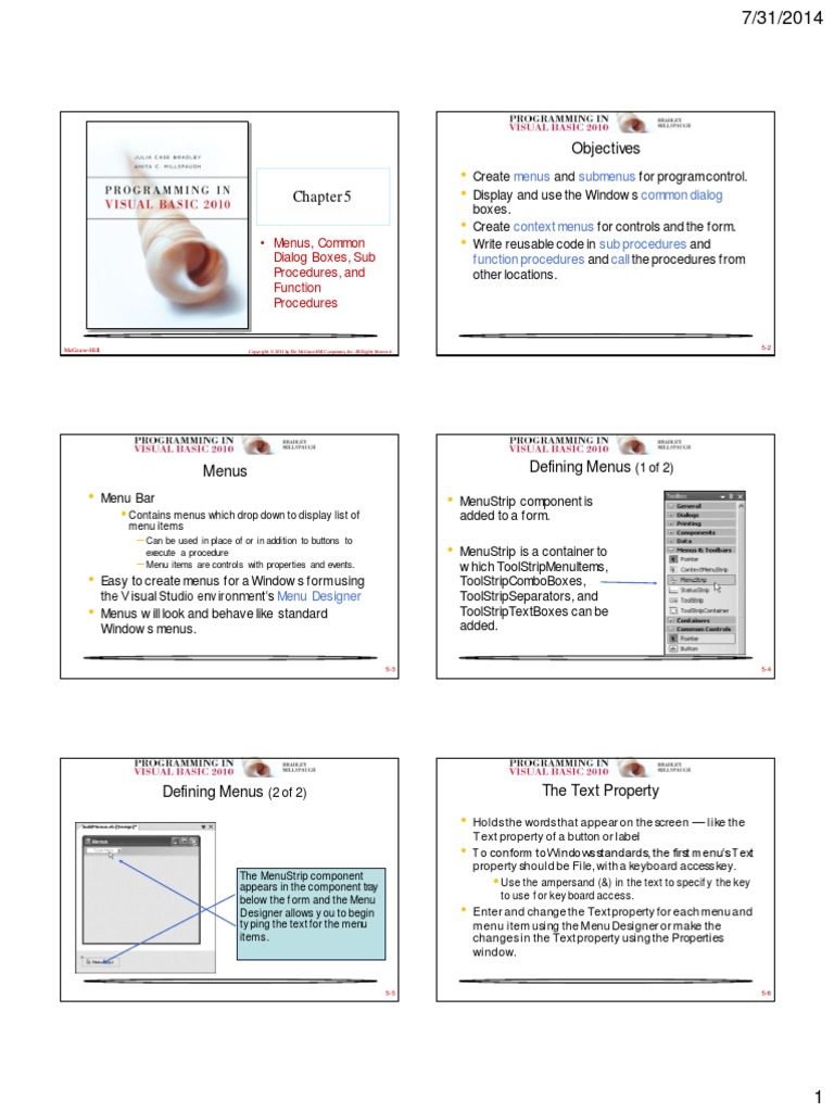Objectives Menus Submenus Common Dialog Context Menus Sub Procedures
