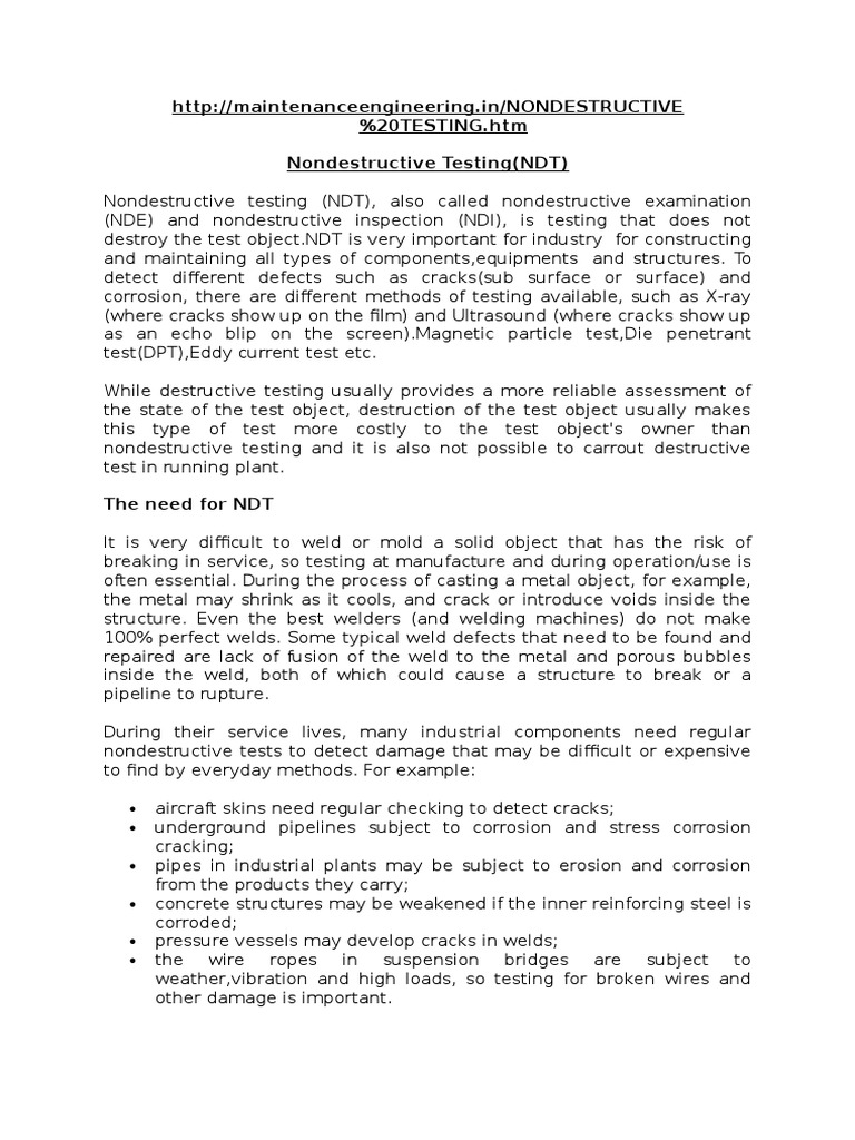 Nondestructive Testing Methods Explained | PDF | Nondestructive Testing ...