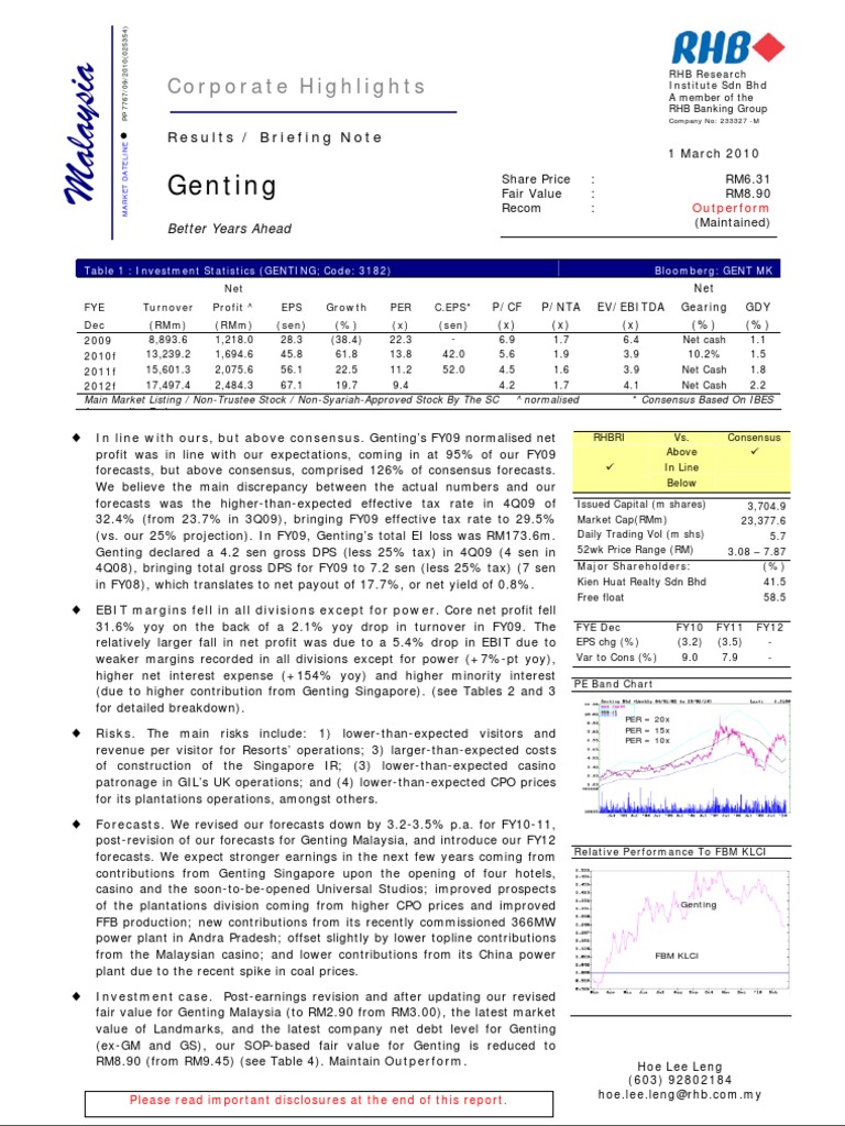 Genting Berhad Better Years Ahead 01/03/2010 PDF Securities
