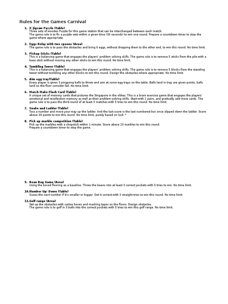 Games Carnival Rules and Instructions | PDF | Sports & Recreation ...