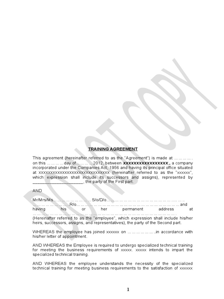 Training Agreement Bond Draft Private Law Employment