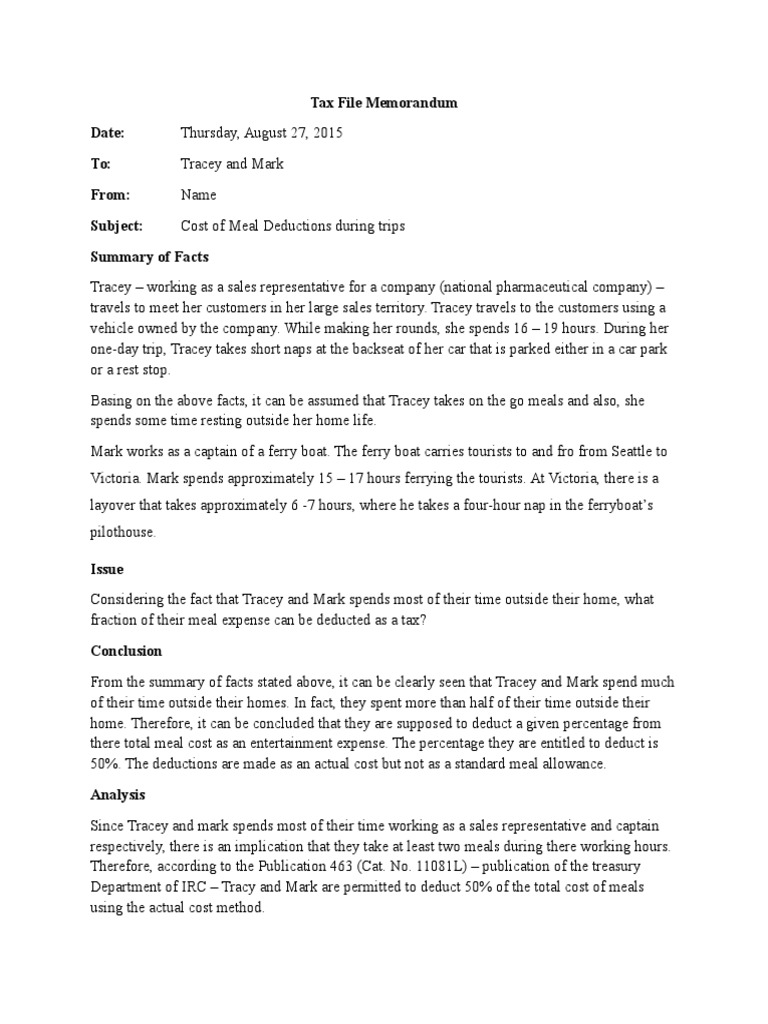 Meal Deduction Guidelines for Travelers | PDF | Taxes | Payments