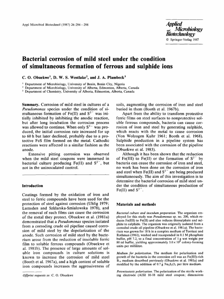 Bacterial Corrosion of Mild Steel Under The Condition of Simultaneous ...