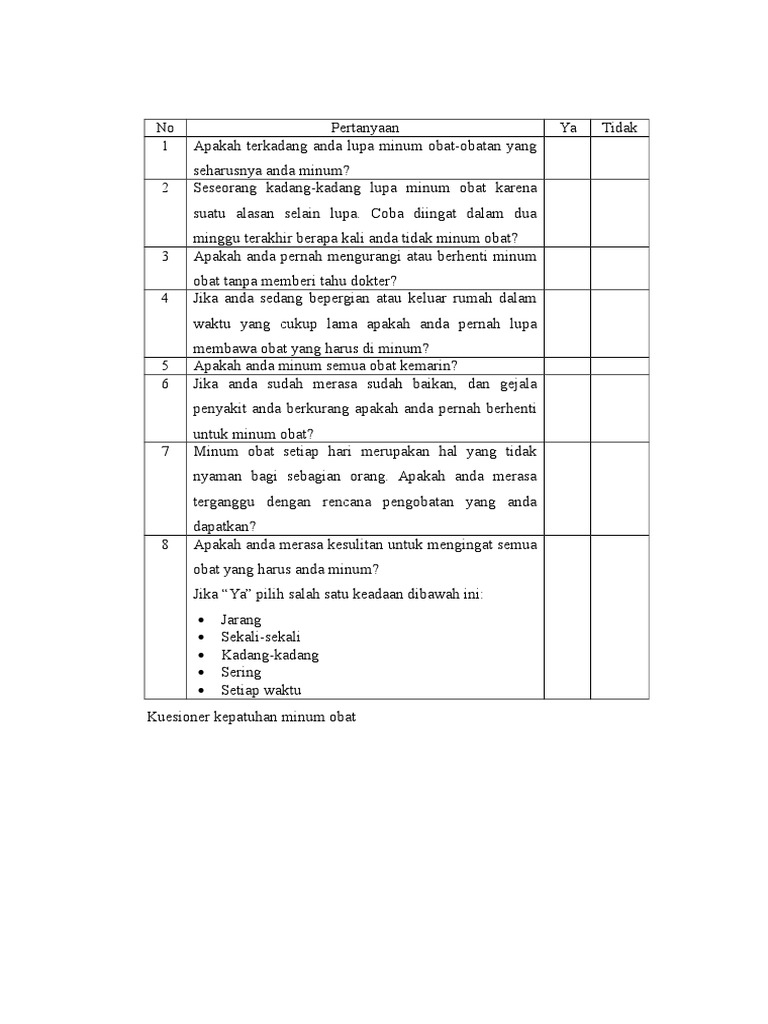 Kuesioner Kepatuhan Minum Obat  PDF