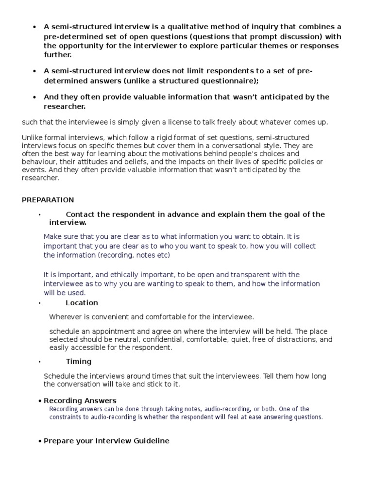 Guide to Conducting Semi-Structured Interviews | PDF | Interview | Question