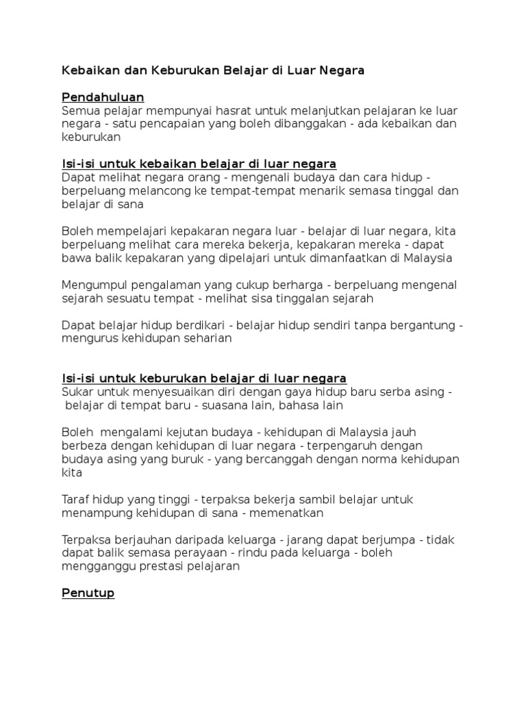 Kebaikan Dan Keburukan Belajar Di Luar Negara Pdf