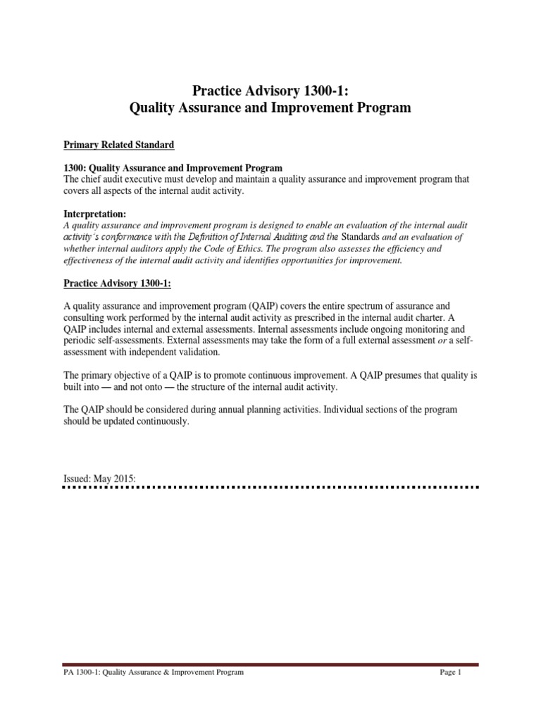 Quality Assurance and Improvement Program Pa - 1300-1-May-2015 | PDF ...