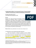 A Subjetividade Da Marca e Suas Interações Sociais No Ambiente Digital - Subsídios Conceituais Para a Análise Da Publicidade Contemporânea - COMUNICOM 2014