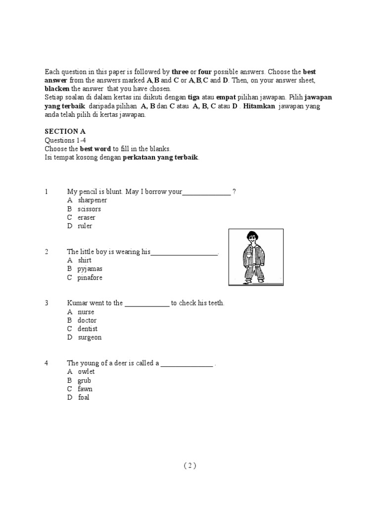 Soalan ENGLISH BI Bahasa Inggeris Tahun 4 Paper 1 