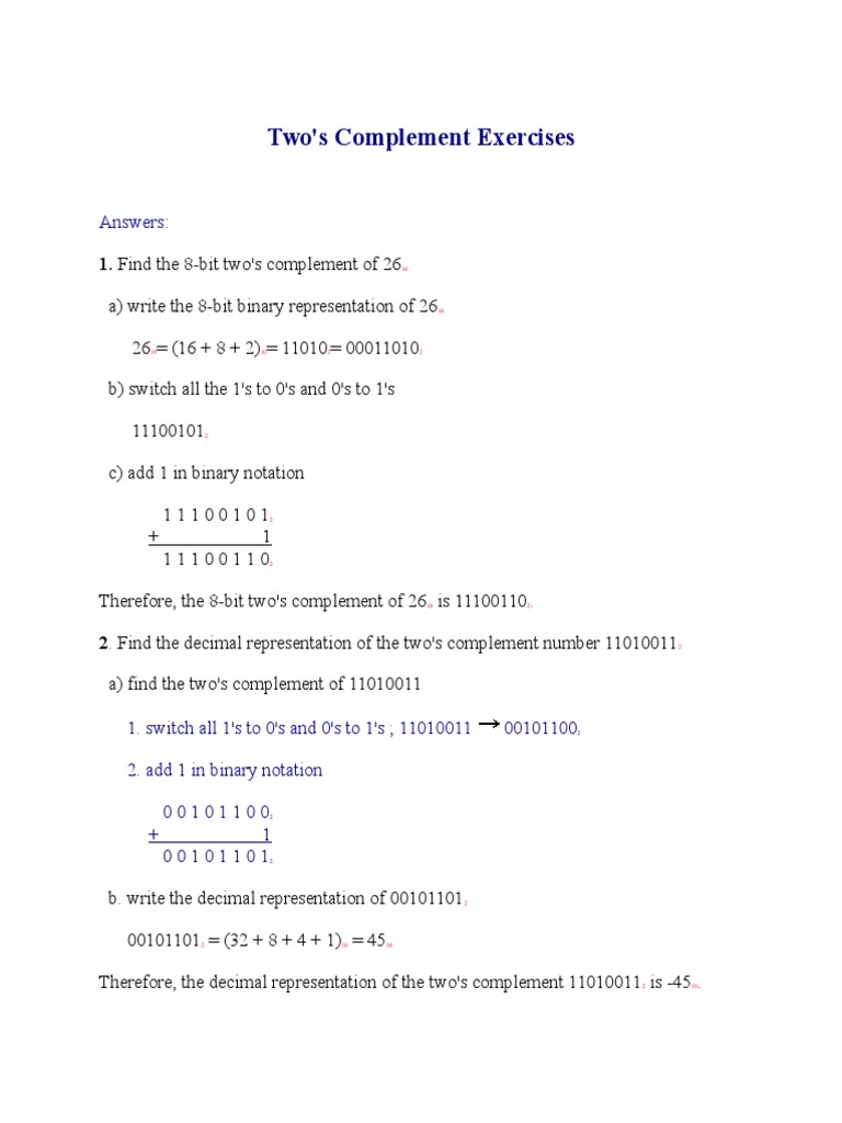 Two's Complement Exercises and Solutions | PDF