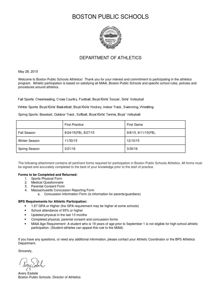 2015 All Bps Athletic Forms | PDF | Concussion | Clinical Medicine