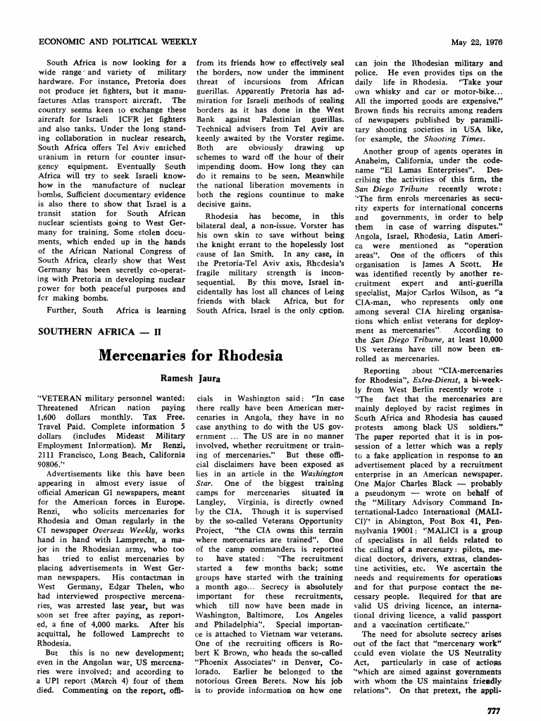 Mercenaries For Rhodesia | PDF | Rhodesia | Mercenary