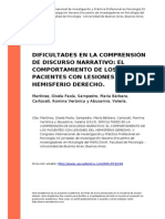 Dificultades en La Comprension de Discurso Narrativo en Lesionados de Hemisferio Derecho