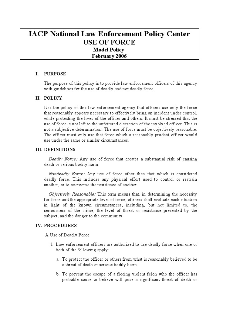 Use of Force Policy 06 Deadly Force Use Of Force