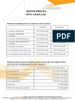 Monthly Room Prices For The 2015-2016 School Year