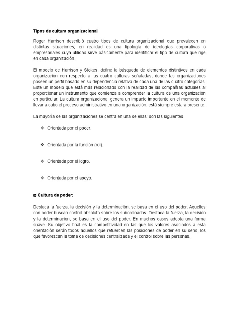 Tipos de cultura organizacional | PDF | Cultura organizacional | Toma ...