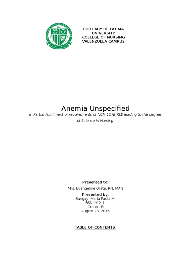 Anemia Unspecified Final Anemia Red Blood Cell