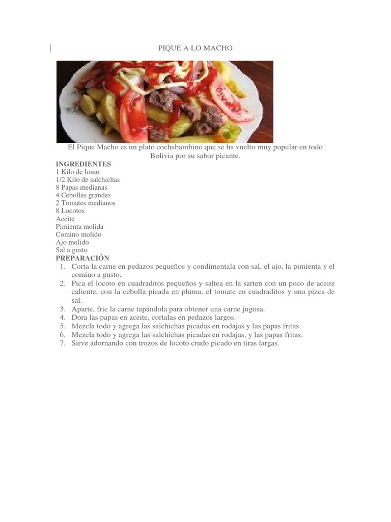 Pique A Lo Macho | PDF | Cocina de las Americas | Cocina europea
