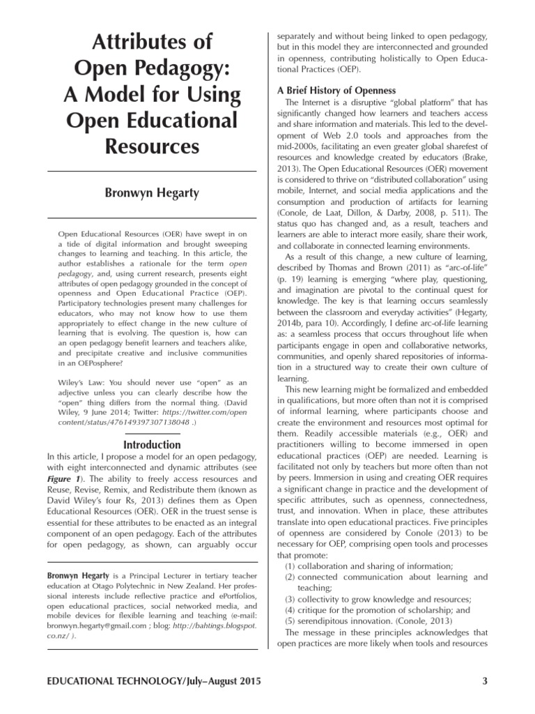 Attributes of Open Pedagogy A Model For Using Open Educational ...