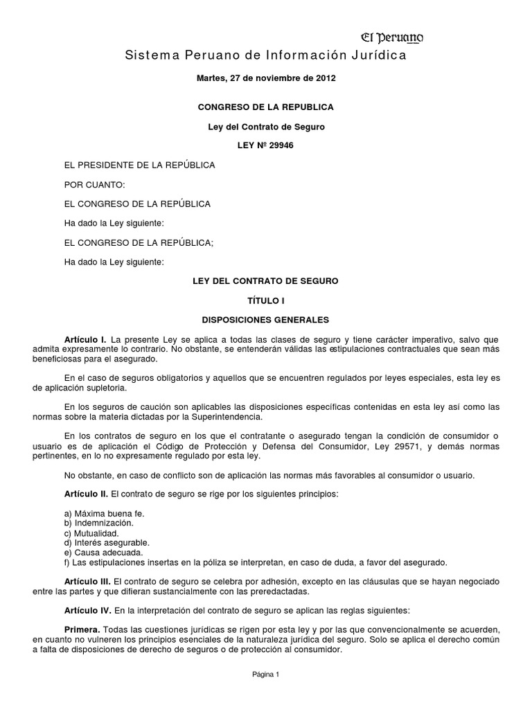 Ley Del Contrato de Seguros | Descargar gratis PDF | Póliza de seguros ...
