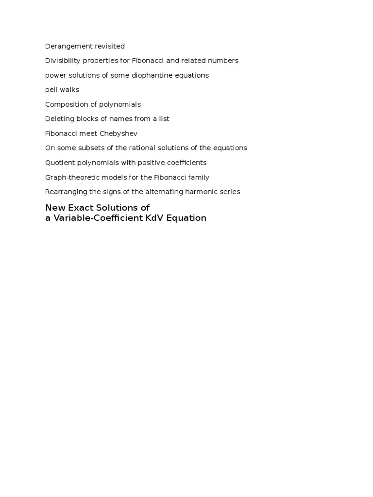 New Exact Solutions of A Variable-Coefficient KDV Equation | PDF