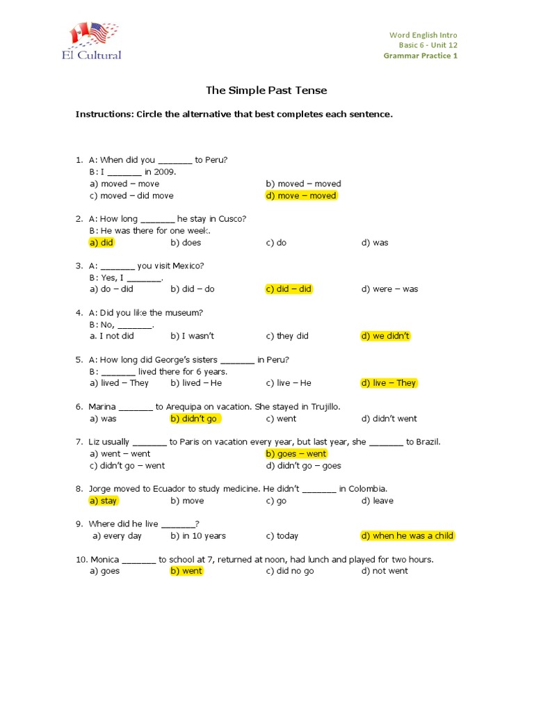 Simple Past Tense Grammar Practice | PDF | Language Arts & Discipline