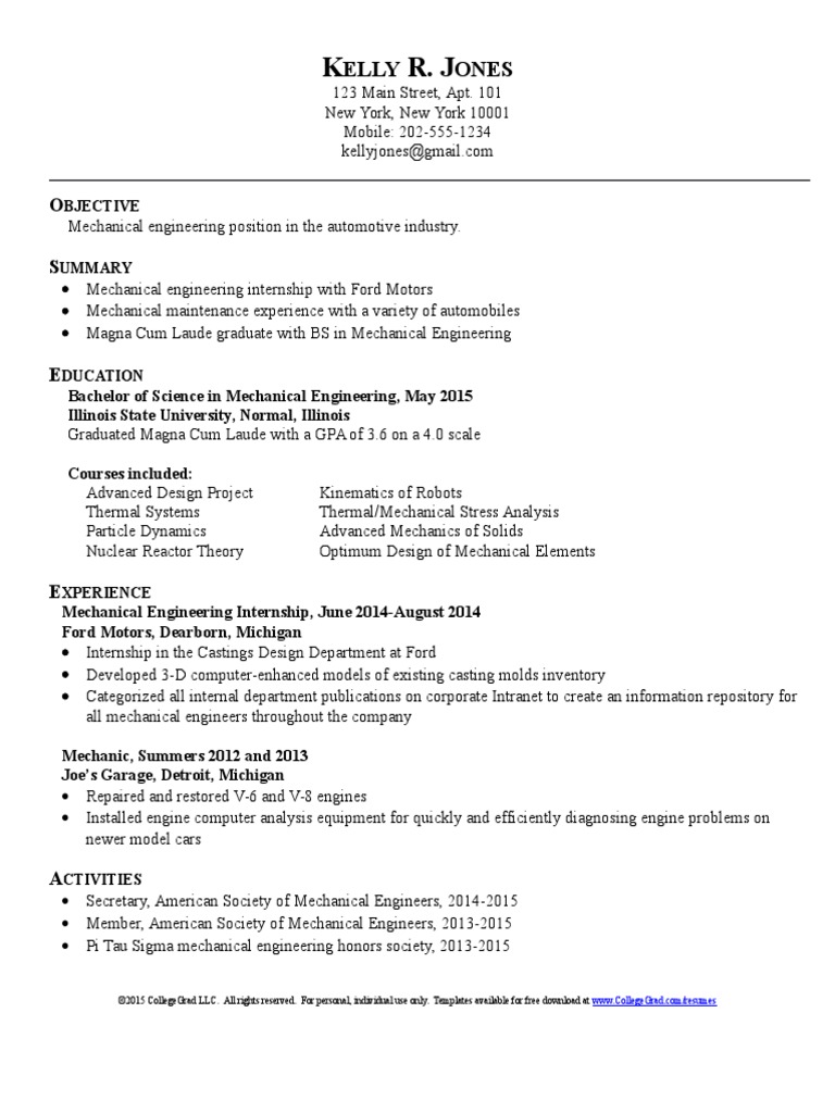 Mechanical Engineering Resume Template