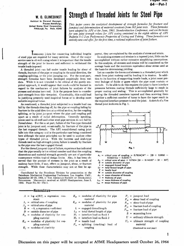 Strength of Threaded Joints For Steel Pipe | PDF