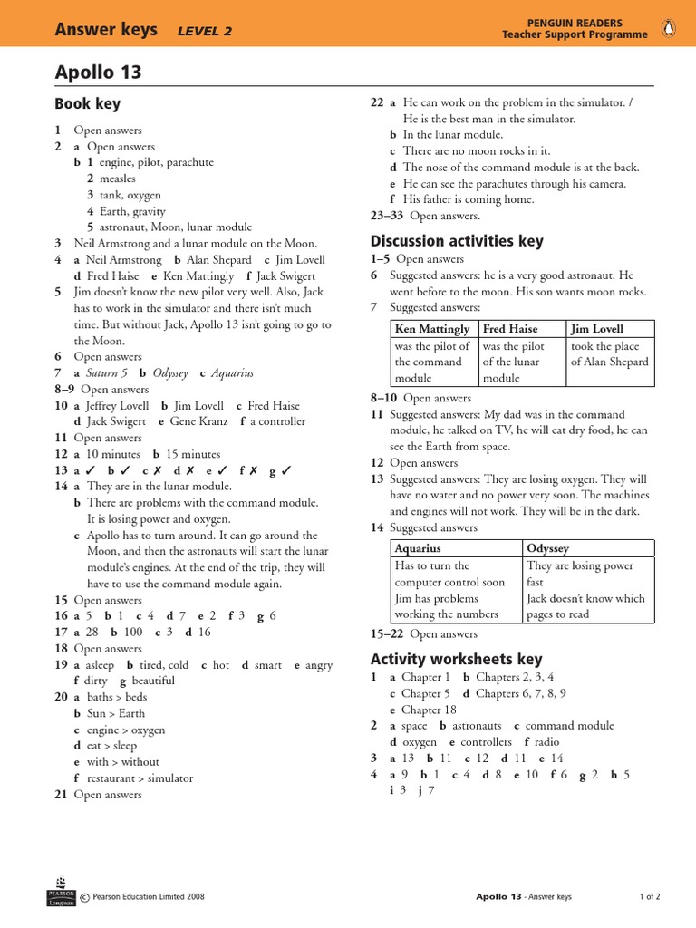 Apollo 13 Worksheet Answers