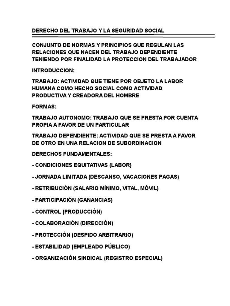 Resumen - Derecho Del Trabajo y La Seguridad Social | PDF | Negocios