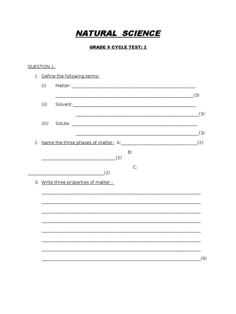 natural science cycle test pdf solution condensed matter physics