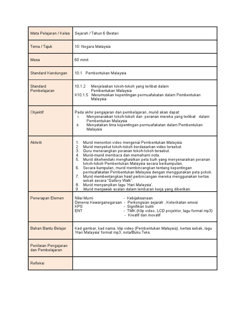 RPH Sejarah Tahun 6  PDF