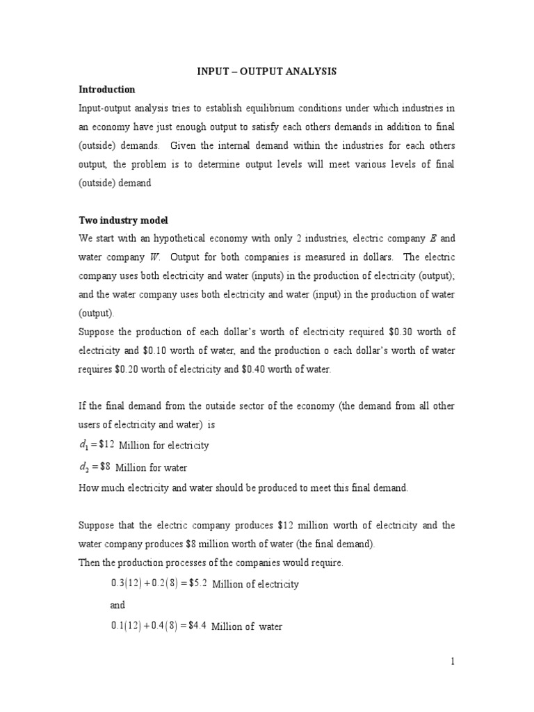 Input-Output Analysis Notes | PDF | Input–Output Model | Matrix ...