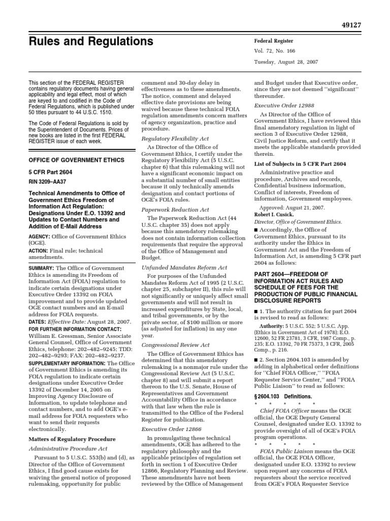 Rule Freedom of Information Act Implementation Technical Amendments PDF Freedom Of