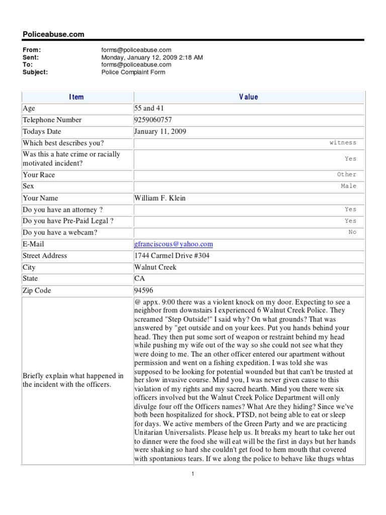 Klein Complaint PDF Police National Security
