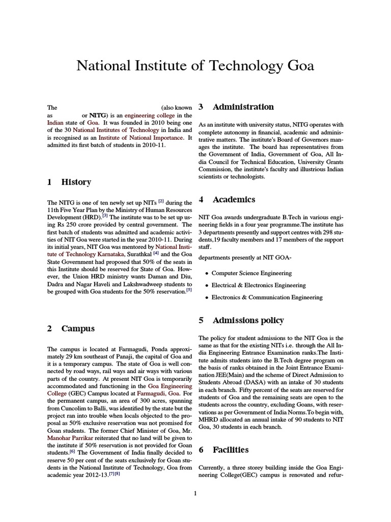 NIT Goa: Overview and Admission Details | PDF