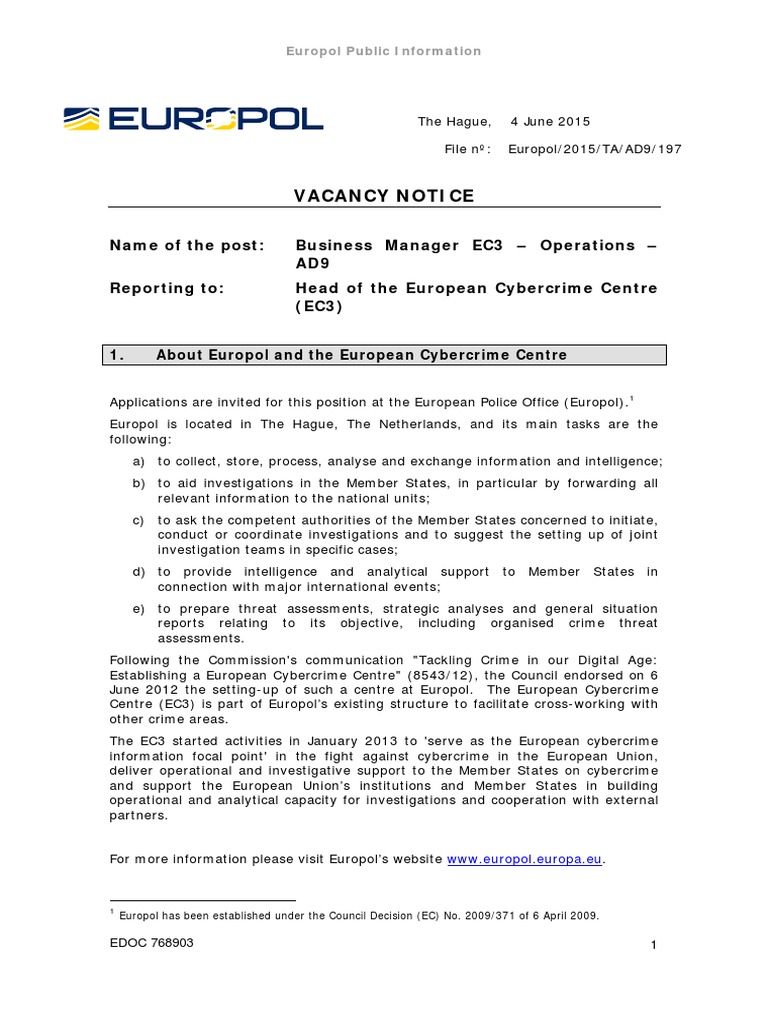 Europol 2015 Ta Ad9 197 | PDF | Cybercrime | Government