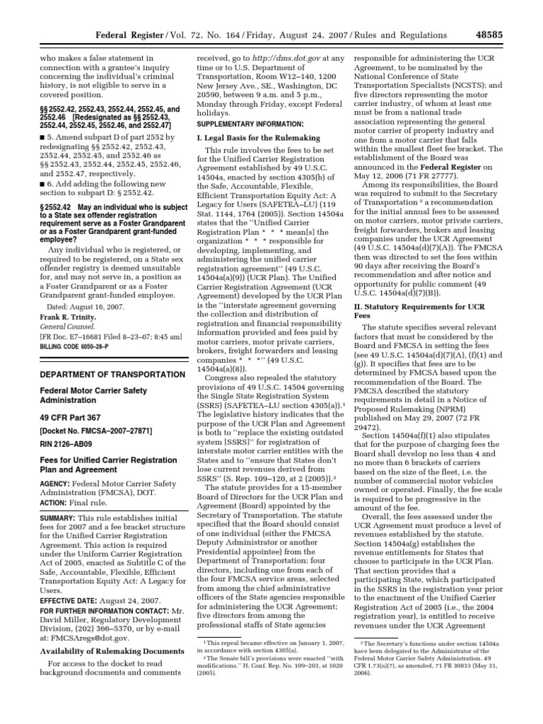 Rule Motor Carrier Safety Standards Unified Carrier Registration Plan