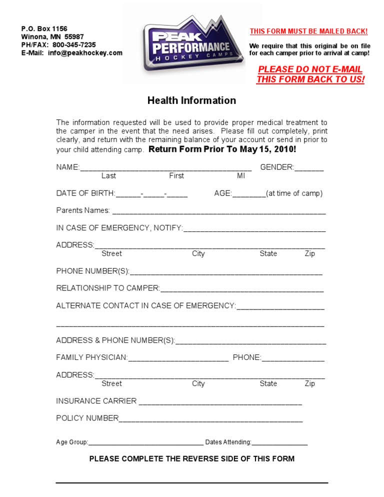 2010 Health Form 1 | PDF