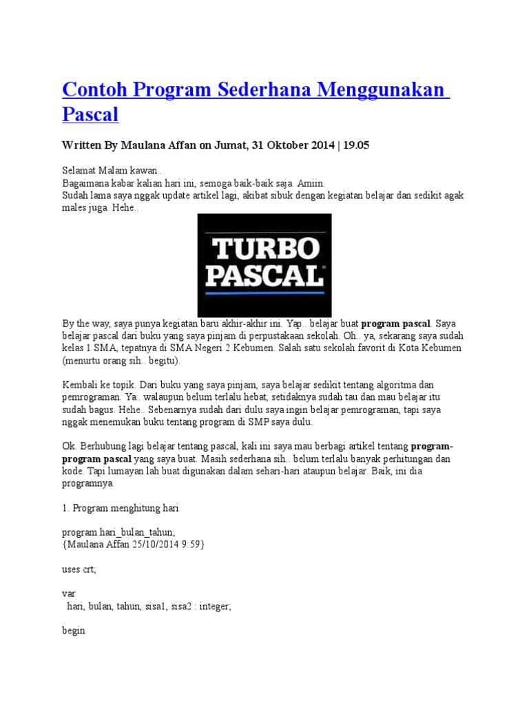 Contoh Program Sederhana Pascal | PDF
