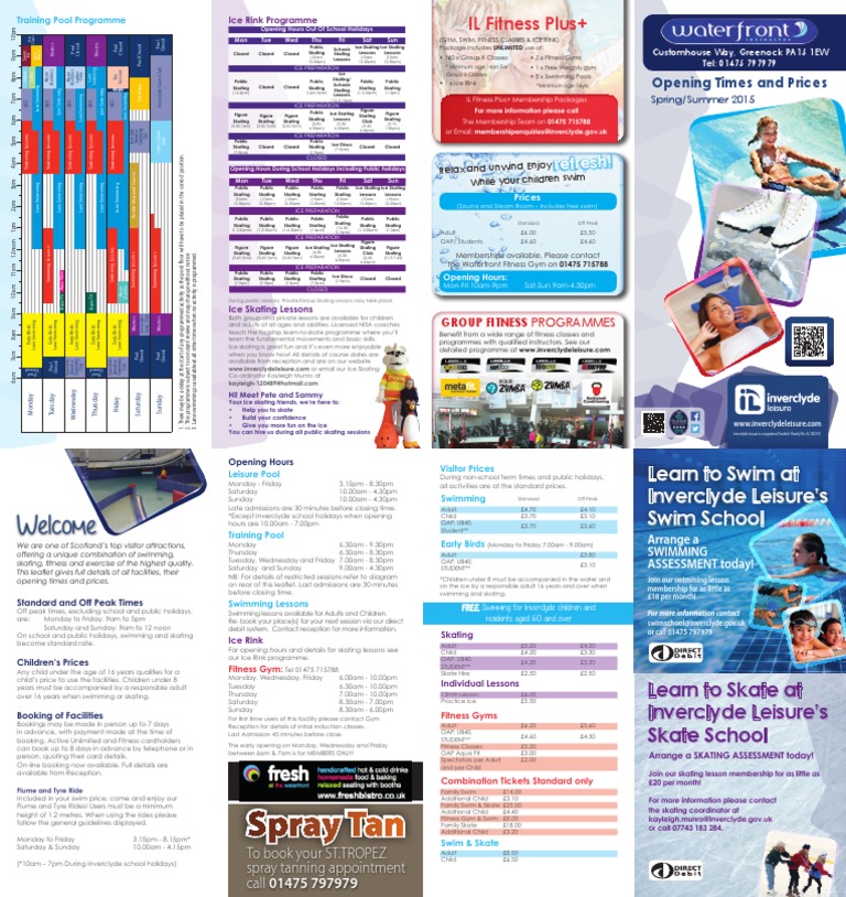 Greenock Waterfront Swimming Timetable | PDF | Swimming Pool | Swimming
