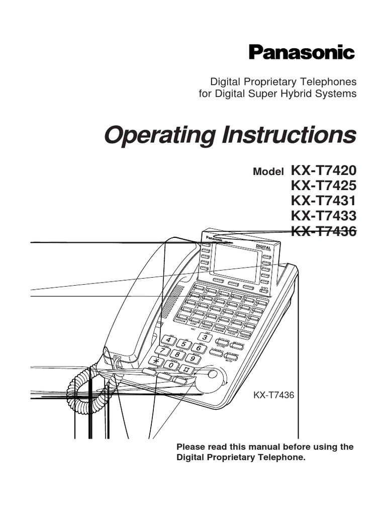 Manual de Operaciones Panasonic Model KX-T7420 KX-T7425 KX-T7431 KX-T7433  KX-T7436 | PDF | Telephone | Telephone Number