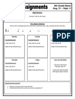 8th Grade Band Aug. 31 - Sept. 4: Daily Routine