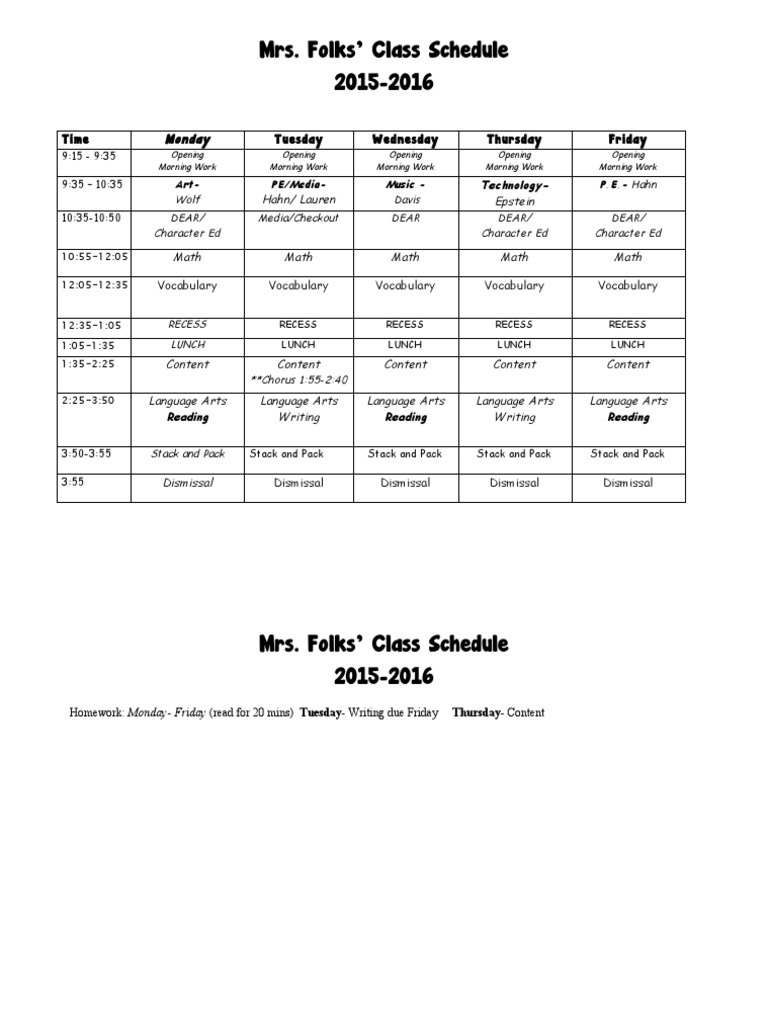 Mrs. Folks' 2015-2016 Class Schedule | PDF | Language Arts & Discipline ...