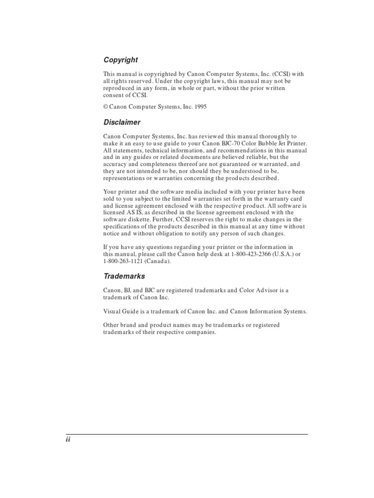 Canon BJC-70 Printer User Manual | Printer (Computing) | Electrical  Connector