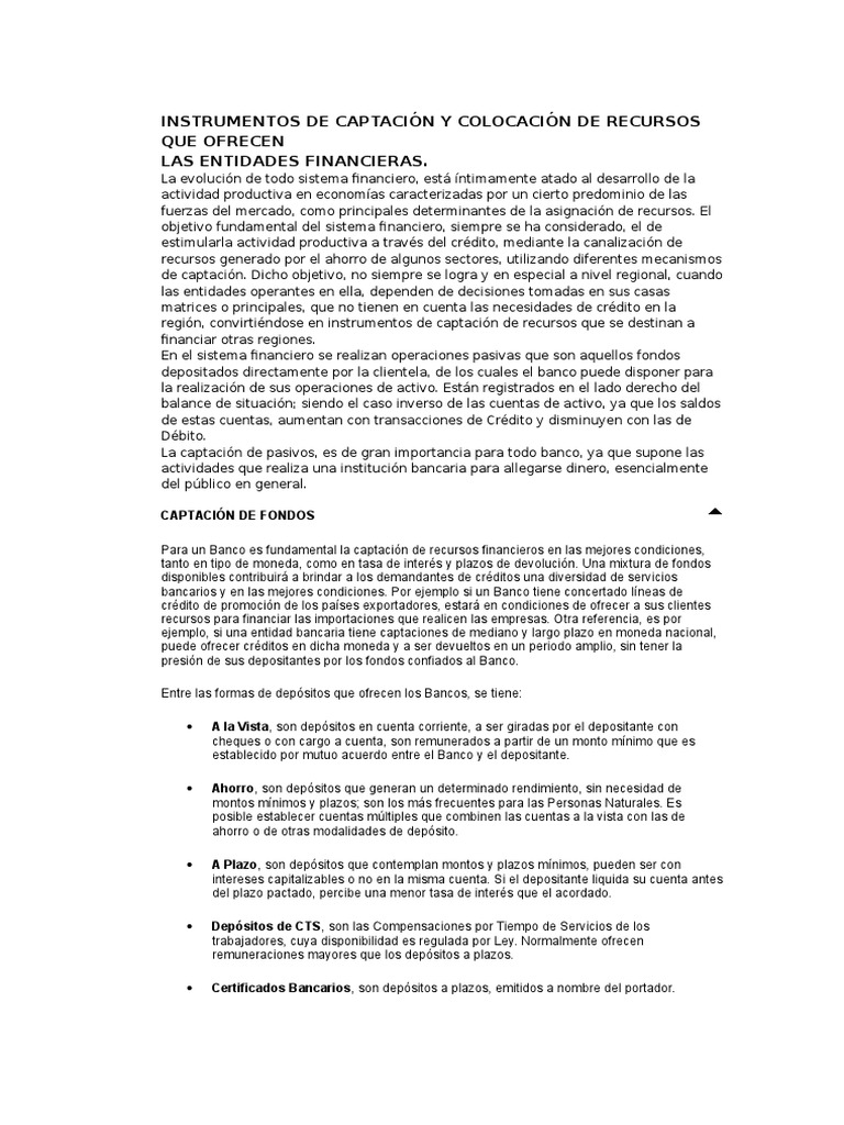 Instrumentos de Captación Bancaria | PDF | Sistema financiero | Bancos