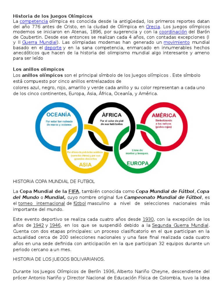 Historia de Los Juegos Olímpicos | PDF | Competiciones deportivas ...