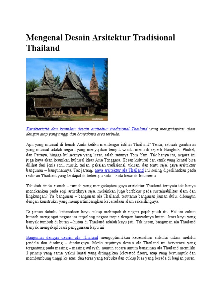 Mengenal Desain Arsitektur Tradisional Thailand